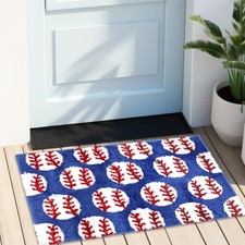 Baseball Rug Blue White Red Baseball Bath Mat Non Slip Doormat Sport Theme Fr...
