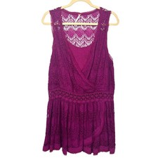 Free People S Sleeveless Drop Waist Magenta Lace Dress With Crochet Detail Boho