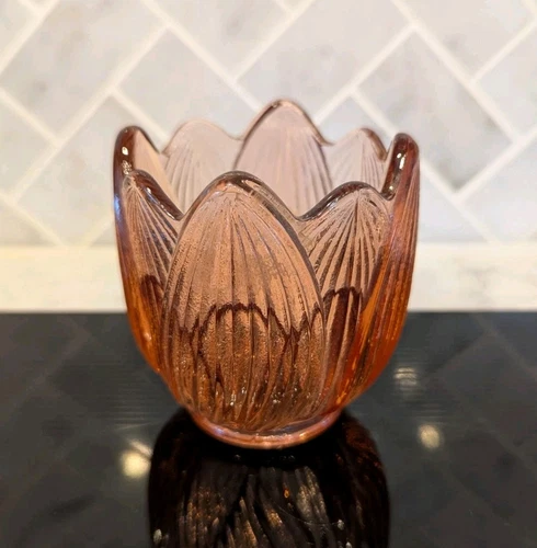 Vintage Fenton Glass Tulip Votive Candle Holder Pink 3" Retro Floral