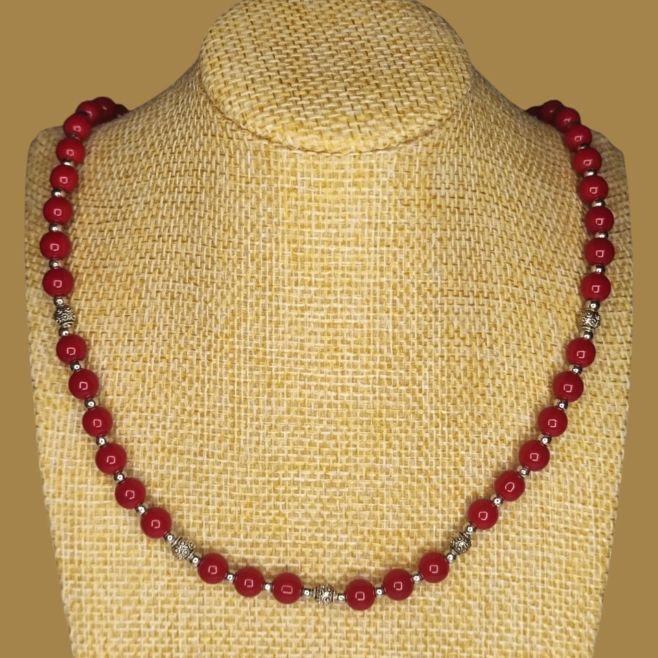 Handmade Halskette Rote Korallen Perlen 6mm - Bild 2 von 3