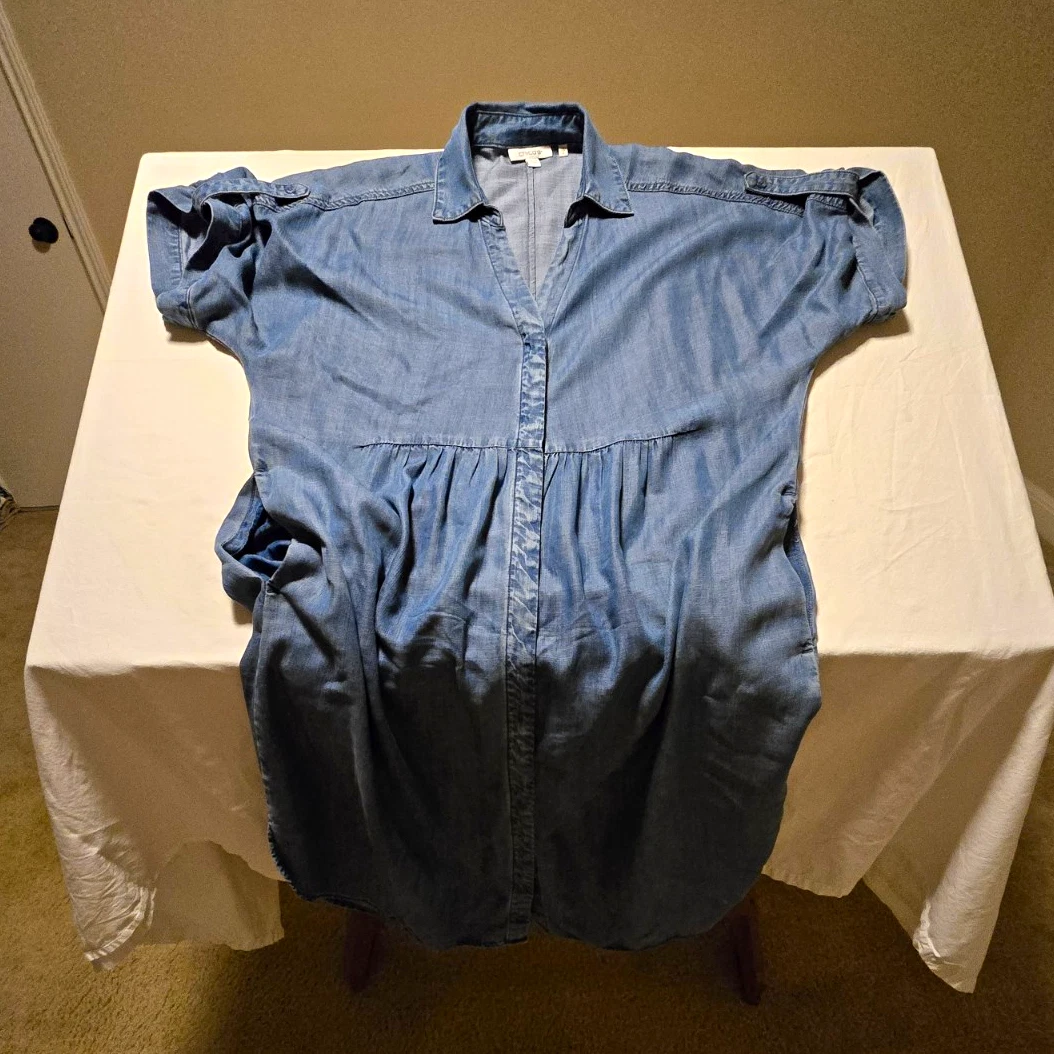 chicos denim dress Braided and side onseam pockets Chico's Bell Sleeve Knit Denim