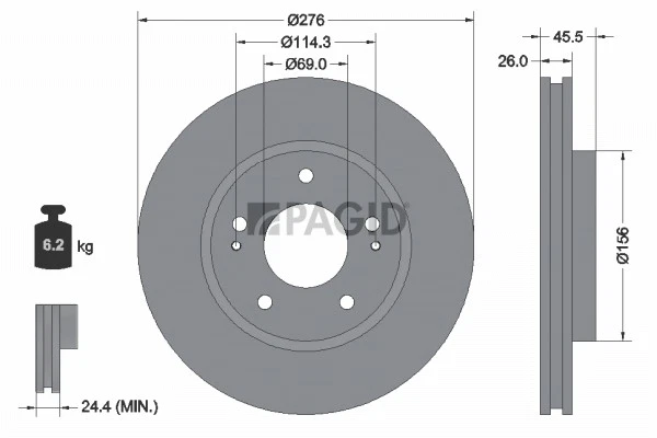 2x PAGID Disque Aéré Internement Ø276mm pour Mitsubishi Lancer VII Station - Photo 1/1