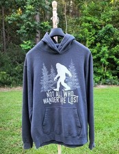 Vtg Bigfoot Sasquatch Graphic Hooded Sweatshirt "Not All Who Wander Are Lost"