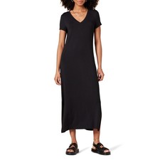 Amazon Essentials Women's Jersey V-Neck Short Sleeve Midi Length Dress, Black,