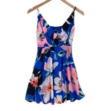 Express Womens Floral Mini Dress XS Blue Lightweight Summer Chic
