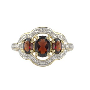 Authentic Gold Coast 14k Gold Plated Genuine Red Garnet Trilogy Statement Ring Size 10