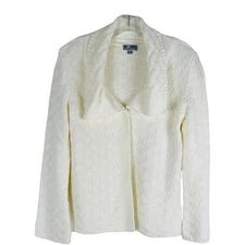 JM Collection cream chevron patch knit collared cardigan small