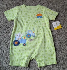 Jumping Beans 6-9 Month Green Farm Themed Romper Cow Tractor NWT