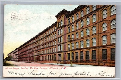 Singer Sewing Machine Factory Elizabeth New Jersey NJ 1906 Postcard