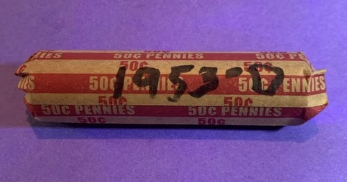 1953-D    Lincoln Wheat Penny Roll 50 Coins   G-VF