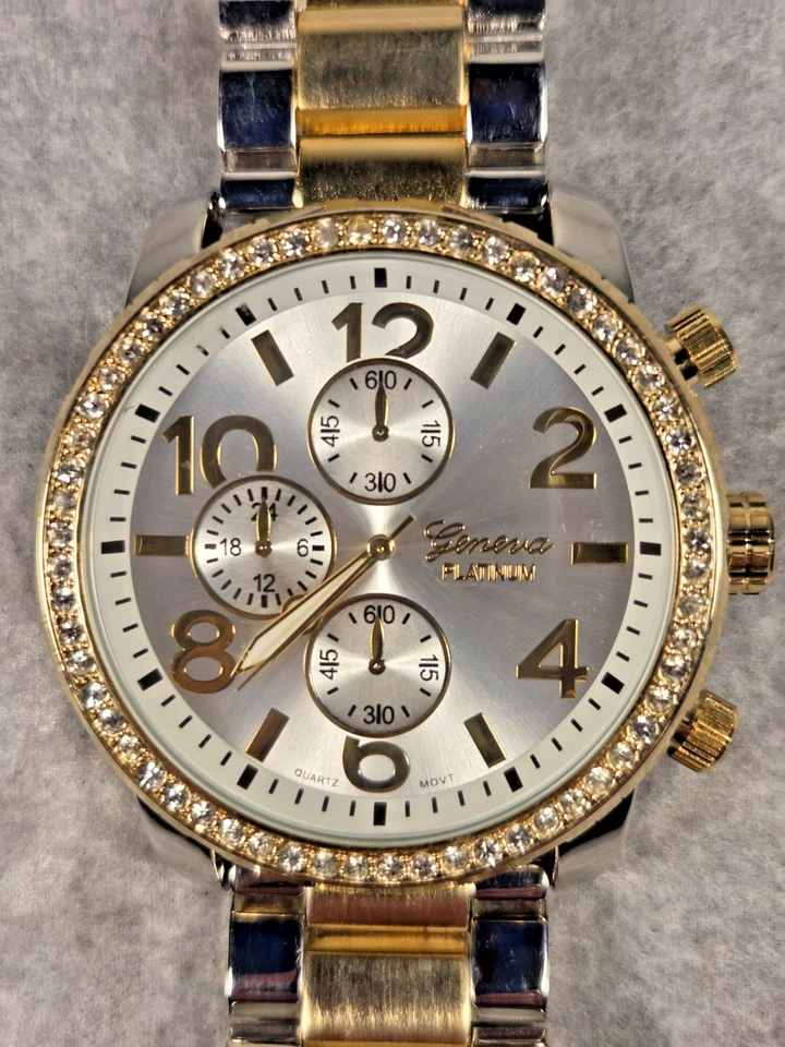 Reloj de platino Ginebra con bisel de lujo con bisel dorado/plateado y cristales de circonita helada para hombre Foto 2 de 4