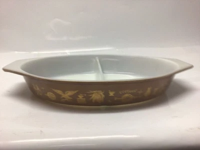 Pyrex Fuente De Hornear Colonial Heritage Oval Dividida Vidrio Dorado Marrón - Imagen 1 de 4