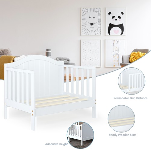 2-in-1 Convertible Toddler Bed Kids Wooden Bedroom Furniture w/ Guardrails White - Picture 8 of 12