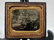 Antique Cased Tintype Photo Early Brass Era Auto Touring Car Couple 16 Antique Cased Tintype Photo Early Brass Era Auto Touring Car Couple 16