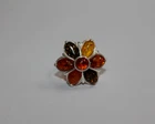 Vintage Poland 925 Sterling Baltic Amber Floral Ring Size 6   [076GCM]