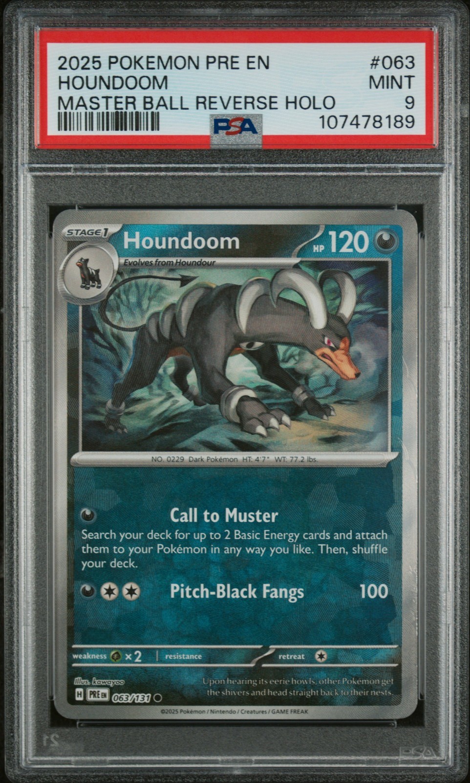 2025 Pokemon Prismatic Evolutions Houndoom Master Ball Holo 063 PSA 9 MINT