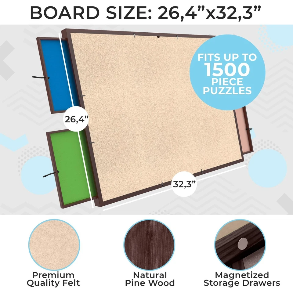 Spinning Jigsaw Puzzle Board Table with 4 Drawers, Felt Surface & Cover XL - Image 4 of 4