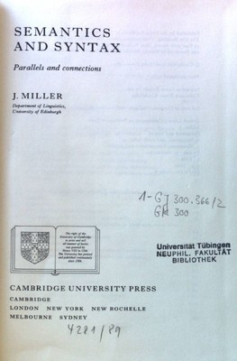 Semantics and Syntax: Parallels and Connections Cambridge Studies in Linguistics