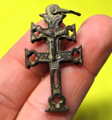 AMAZING MEDIEVAL CRUCIFIX RELIGIOUS MARY CHRIST CRUCIFIED CARAVACA CROSS 15Th.C