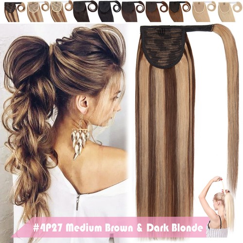 Clip In 100% HumanHair Extensions Wrap Around Ponytail Remy Drawstring Pony Tail - Picture 33 of 80