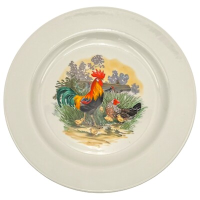 VTG 1990s Rare Delco China USA Dinner Chop Plate Hen Rooster Chicks Farm 12 