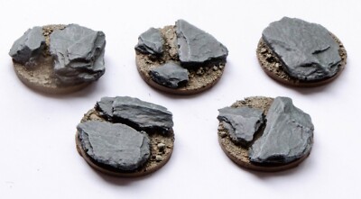 28mm X 5 Slate Rock Bases (Set B) Warhammer 40k 40000 AOS Kill Team DnD FREE P&P