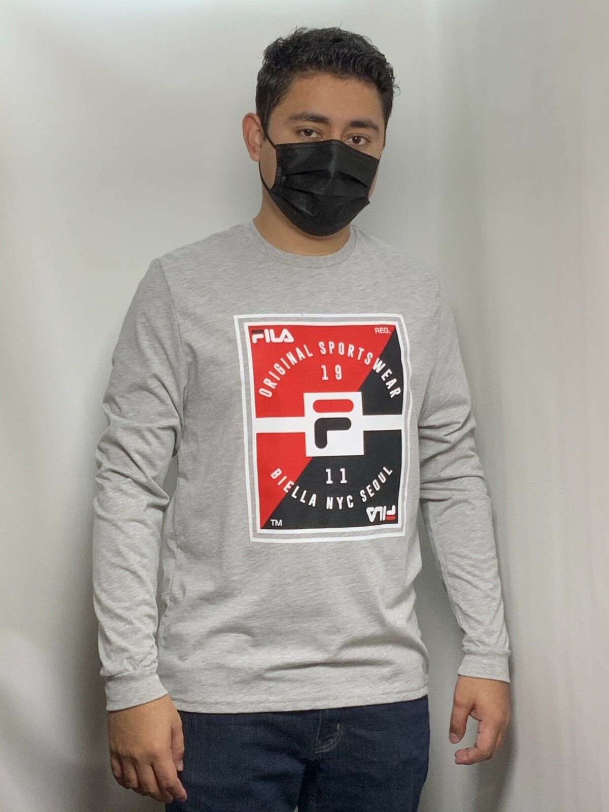 T shirt uomo Fila grigia rossa nera manica lunga