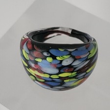Handblown Glass Ring Statement Multicolor 6.5 Thick Blue Florescent Yellow Red