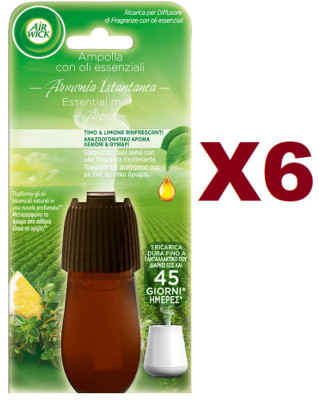 6 AIR WICK THYME & LEMON DIFFUSER REFILL AMPOULE WITH ESSENTIAL OILS 20ML