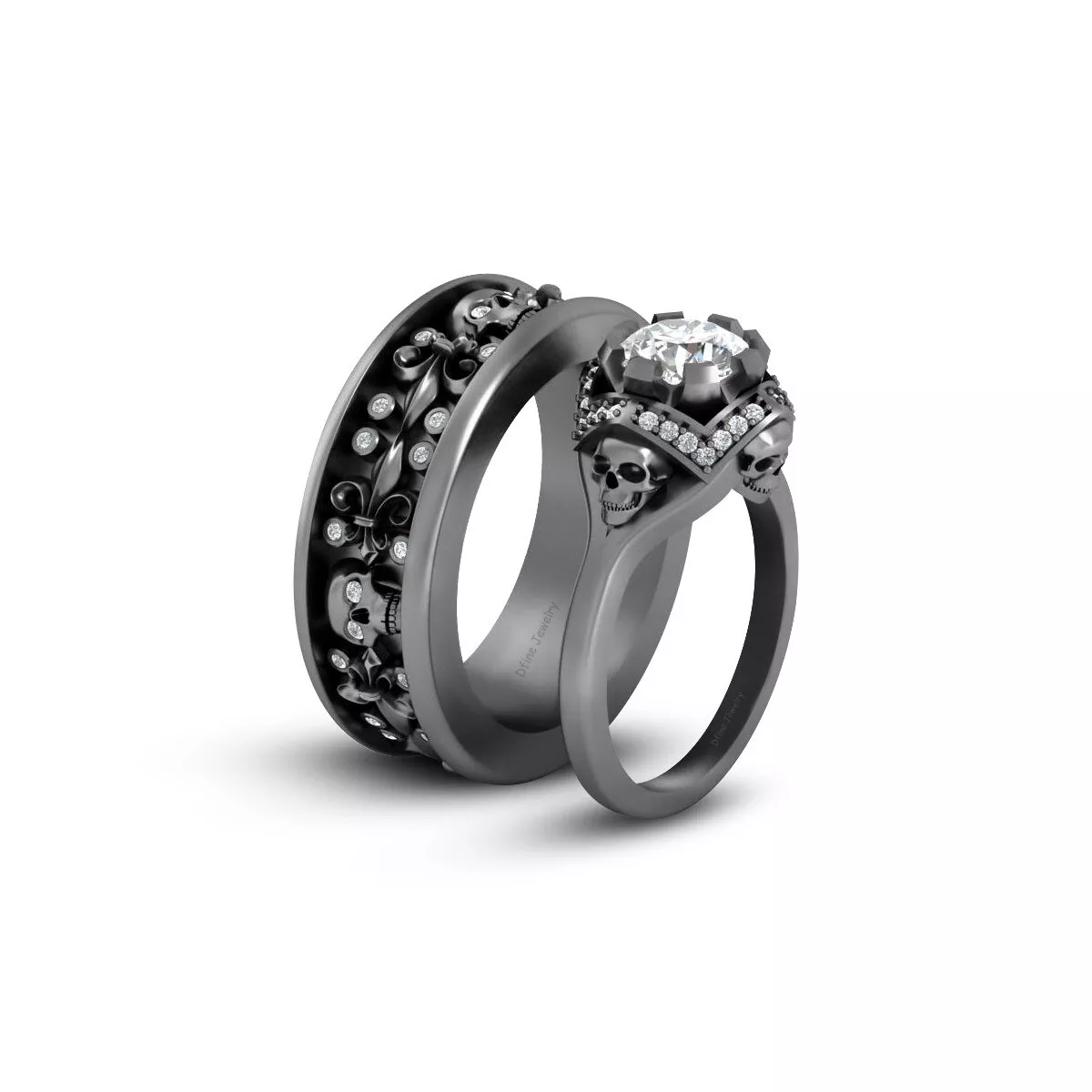 Skull bridal ring online set