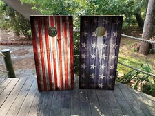FADEPROOF Cornhole Board Wraps Laminated  /  Grungy USA Flag