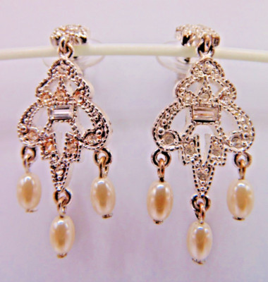 Regina B Crystal Chandelier Rhodium Plated Freshwater Pearl Earrings