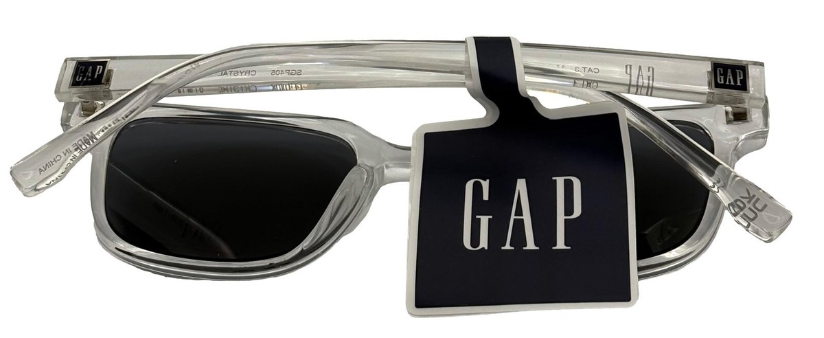 Gap Mens Rectangle Clear Crystal Plastic Sunglass Smoke Lens 