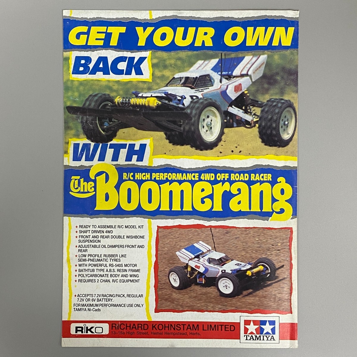 TAMIYA BOOMERANG 4WD RADIO CONTROLLED CAR RC 1986 VINTAGE RETRO