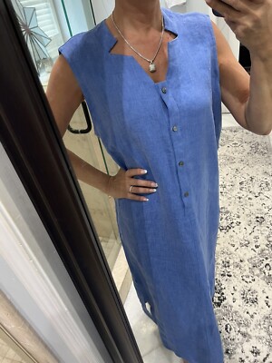 Vivid Linen Chambray Sleeveless Maxi Long Tunic Dress Blue Size Large | eBay