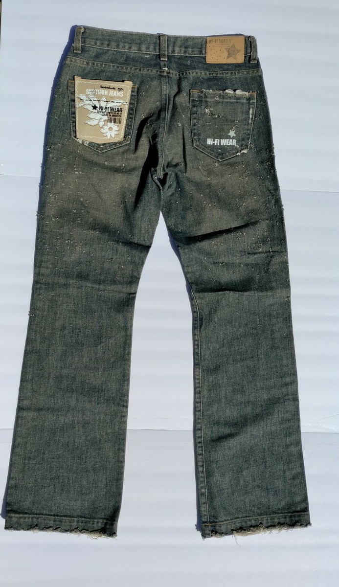H! F! WEAR, SHOTGUN DISTRESSED U.S.A. MADE DENIM JEANS. 30 x