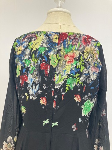 Floryday Floral Butterfly Long Sheer Sleeve Lined Midi Dress, Black, Large - Picture 8 of 10