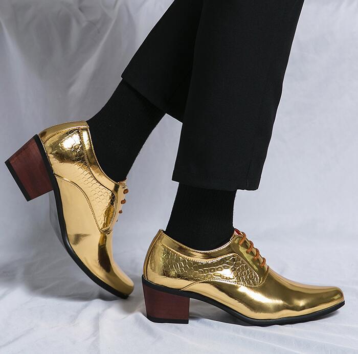 SAOLA Abito da lavoro britannico punta stringato tacco a blocco medio scarpe da sposa oro