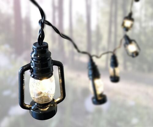 BANBERRY DESIGNS Black Lantern String Lights - 10 LED Lighted 3" Lanterns - 2PK - Picture 3 of 6