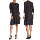 Nanette Lepore Fit & Flare Knit Dress Metallic Stripe Pleated Dress XL $128