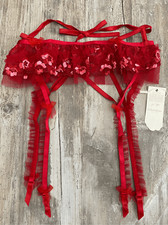 For Love Lemons Red Pink Lace Embroidered Garter Sz S