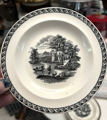 4 Vintage Wedgwood Etruria Lugano Bread Plates England 6'' Black Cream Crazing