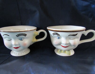 Vintage His & Hers Bailey's YUM Limited Edition Yellow Bow Tie Coffee Cups