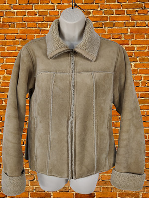 DAMEN CREW-KLEIDUNG GRÖSSE UK 10 BEIGE KUNSTWILDLEDER SCHAFFELL-STIL MANTEL JACKE 