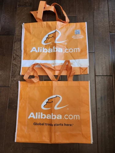 Lot Of 2 Alibaba 15" Orange Retail Shopping Bag - Reusable