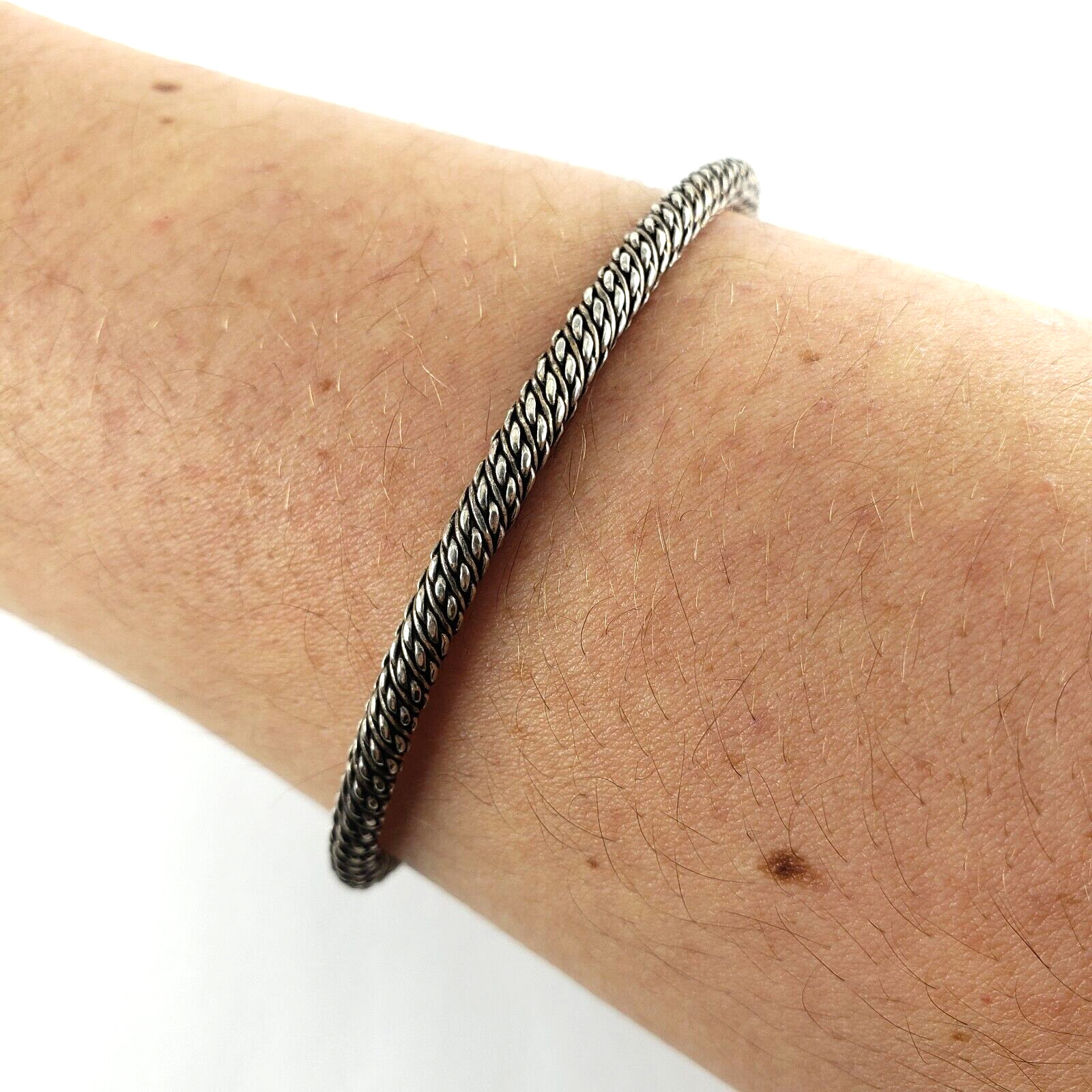 Sterling Silver Cable Cuff Bangle Bracelet 8" Tex… - image 2