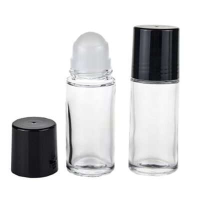 2 Pcs 50ml Glass Deodorant Roller Bottle with Plastic Rollerball for Travel