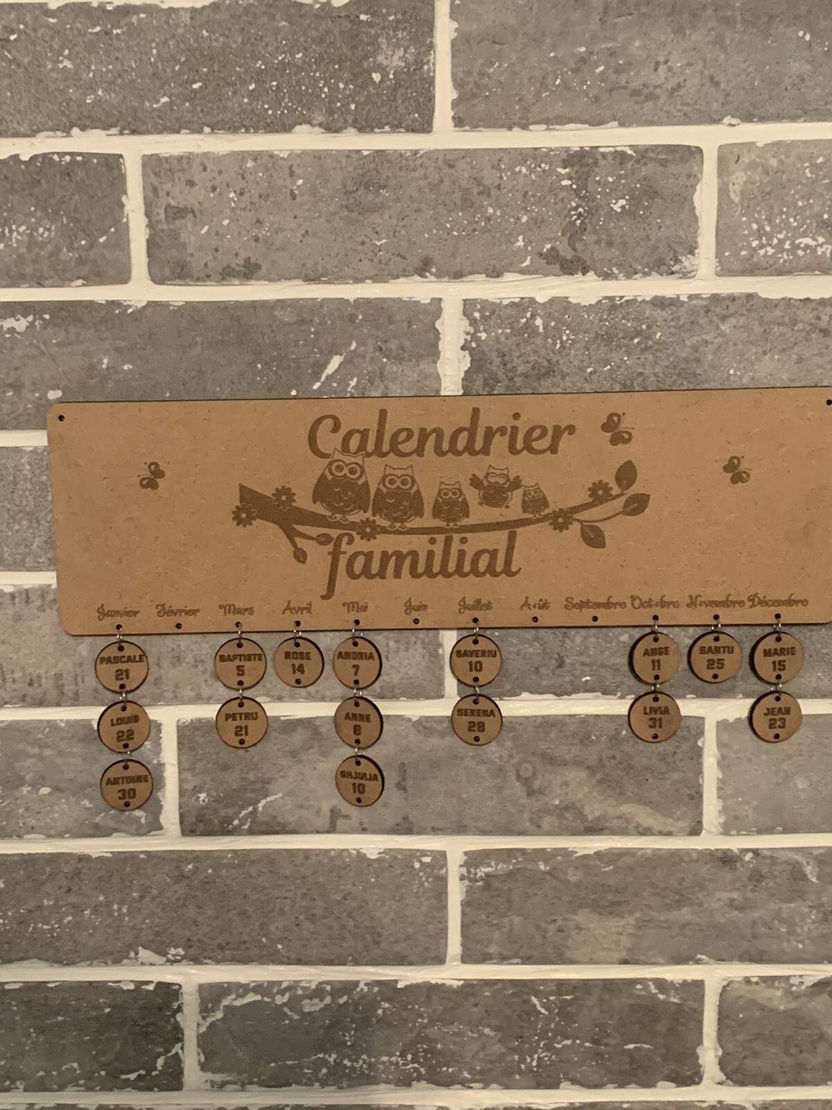 Calendrier mural bois gravé idée cadeau idéale pour pendaison de crémaillère