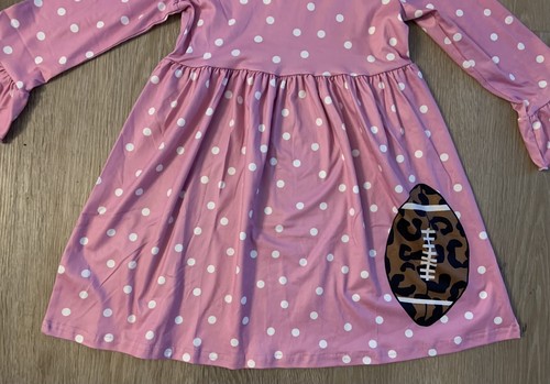 New Boutique Girls Size 4/5 Pink & White Polka Dot Dress With Football On Front - Picture 5 of 8