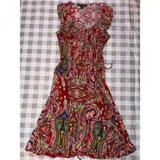 Lauren Ralph Lauren Women's Red Sleeveless Loose Ruffle Knee Length Dress Size M